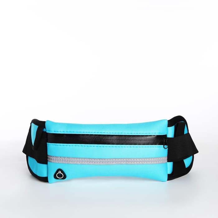 Сумка для бега на пояс, со светоотражающими элементами, с отверстием для наушников, с креплением для бутылки, 24×1×10 см, голубая