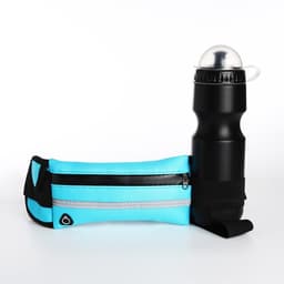 Сумка для бега на пояс, со светоотражающими элементами, с отверстием для наушников, с креплением для бутылки, 24×1×10 см, голубая