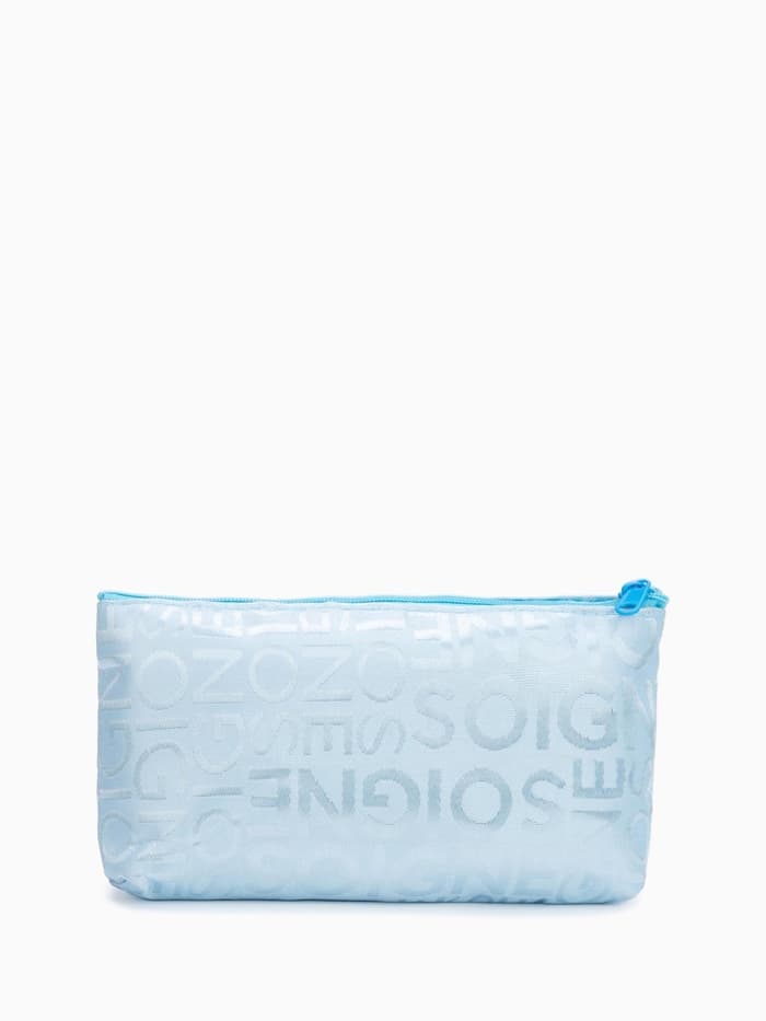 Косметичка - пенал на молнии, маленькая, с буквами, голубая