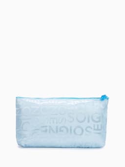 Косметичка - пенал на молнии, маленькая, с буквами, голубая