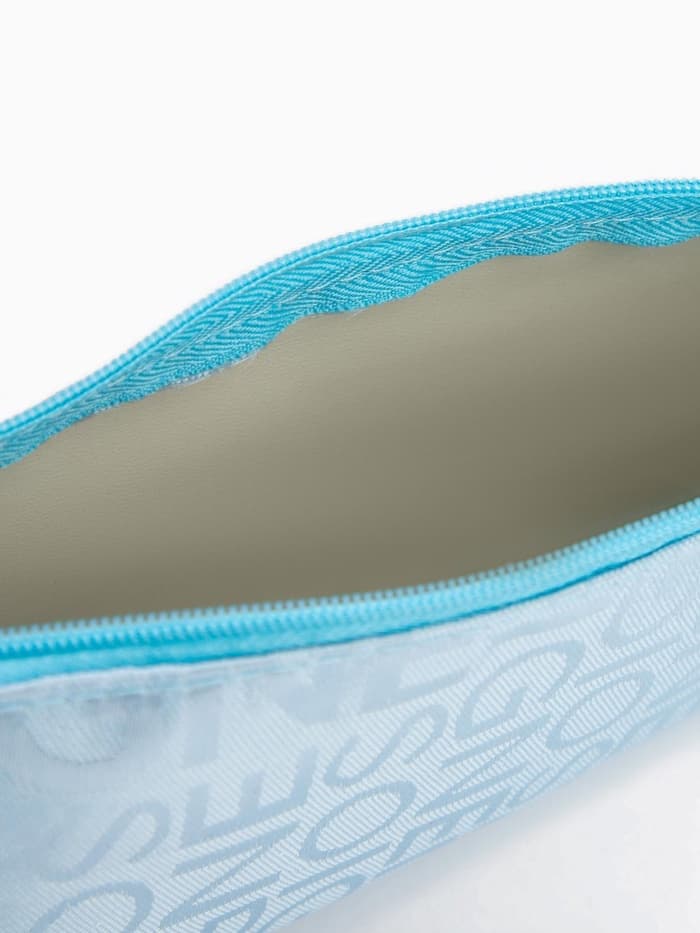 Косметичка - пенал на молнии, маленькая, с буквами, голубая