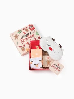 Набор новогодний подарочный KAFTAN Happy Year, носки размер 36-39 (23-25 см), маска для сна, открытка 2 шт.