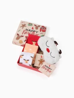 Набор новогодний подарочный KAFTAN Happy Year, носки размер 36-39 (23-25 см), маска для сна, открытка 2 шт.