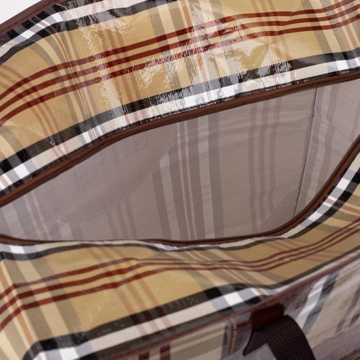 Сумка хозяйственная SHER на молнии, 73 л, 53×29×48 см, бежевая/коричневая