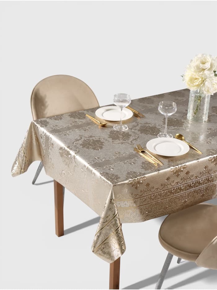 Клеёнка на стол «Торжество», на тканевой основе, рулон 20 метров, ширина 137 см, толщина 0.25 мм, цвет золотой