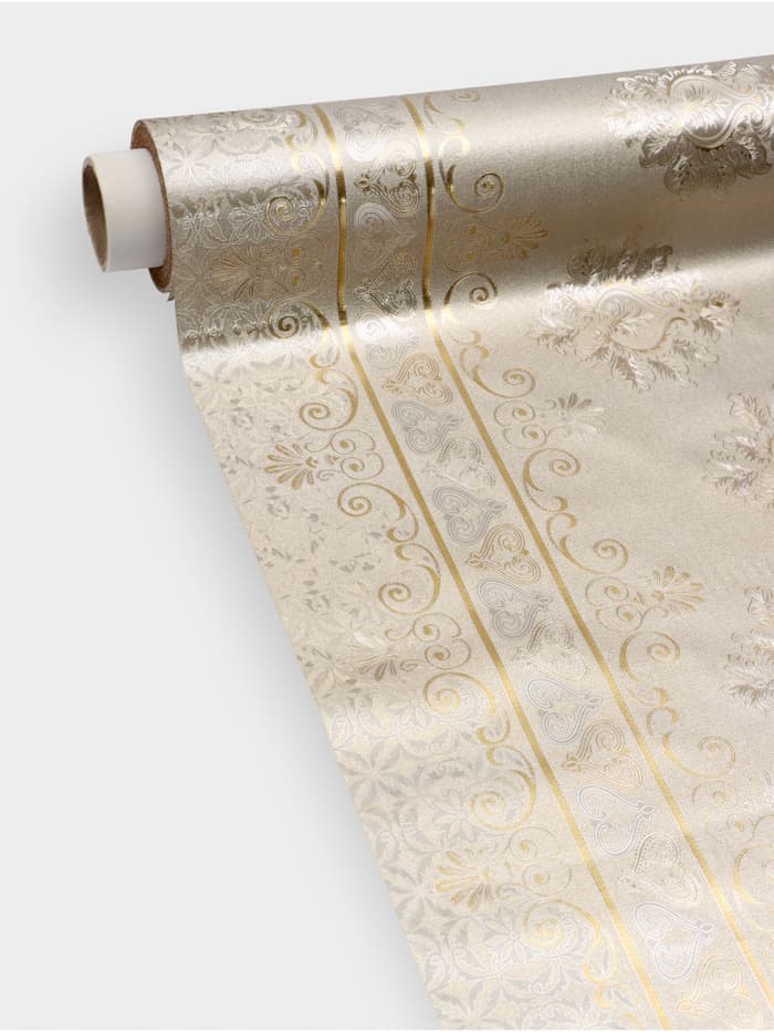 Клеёнка на стол «Торжество», на тканевой основе, рулон 20 метров, ширина 137 см, толщина 0.25 мм, цвет золотой