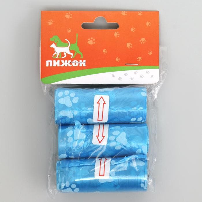 Пакеты для уборки за собаками, 3 рулона по 15 пакетов, 29×21 см, с печатью, цвет МИКС