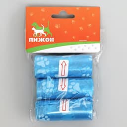 Пакеты для уборки за собаками, 3 рулона по 15 пакетов, 29×21 см, с печатью, цвет МИКС
