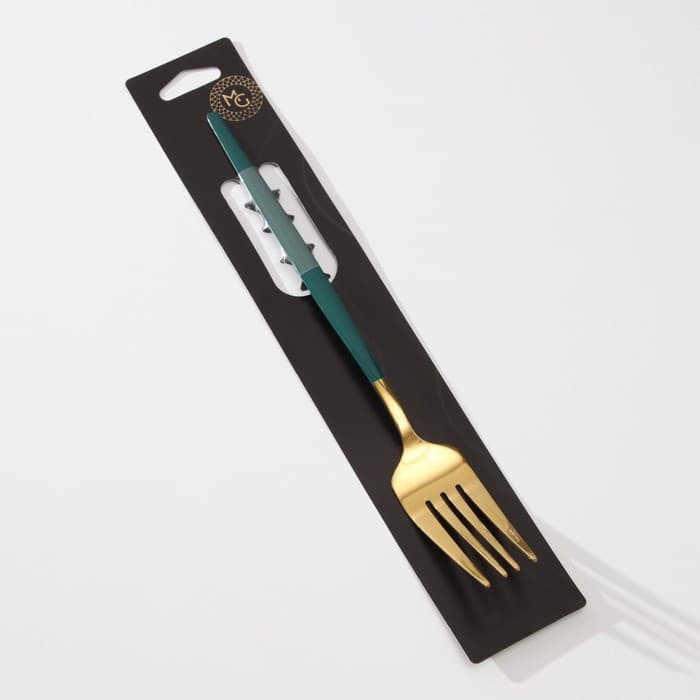 Вилка столовая Magistro «Блинк», 21.5×3 см, нержавеющая сталь, зелёная ручка, золотистая