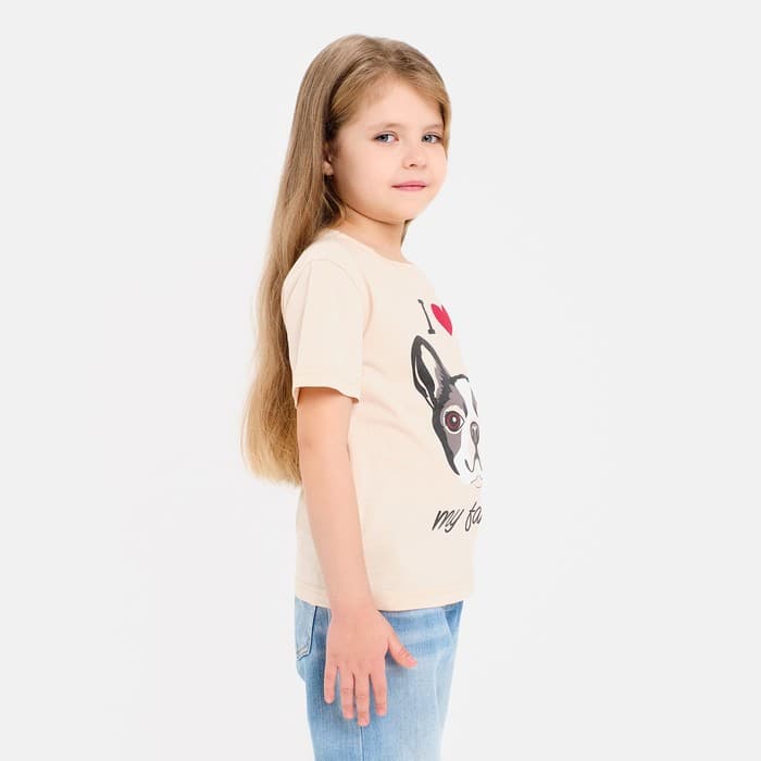 Футболка для девочки KAFTAN: Dog, бежевая, размер 30 (98-104 см)