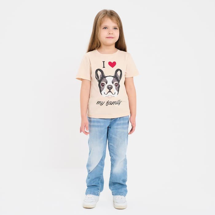 Футболка для девочки KAFTAN: Dog, бежевая, размер 30 (98-104 см)