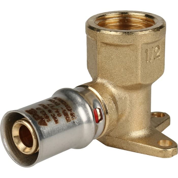 Угольник-пресс STOUT SFP-0018-001216, 1/2" × 16 мм, настенный, крепление, короткий, латунь