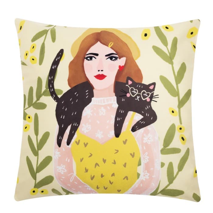 Наволочка декоративная Этель «Девушка с котом» 40×40 см, 100% п/э, велюр