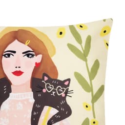 Наволочка декоративная Этель «Девушка с котом» 40×40 см, 100% п/э, велюр