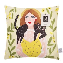 Наволочка декоративная Этель «Девушка с котом» 40×40 см, 100% п/э, велюр