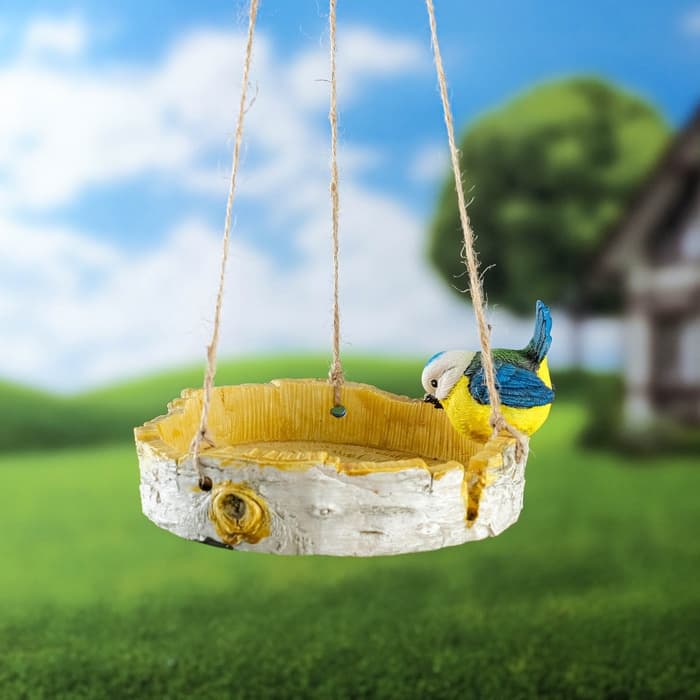Садовая фигура из гипса «Кормушка с птичкой», подвесная, 17×17×8 см
