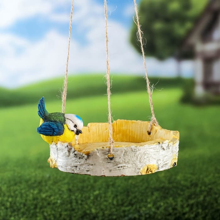 Садовая фигура из гипса «Кормушка с птичкой», подвесная, 17×17×8 см