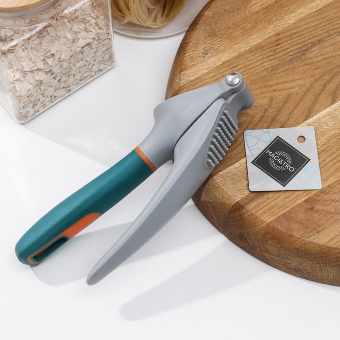 Пресс для чеснока Magistro Coral, 20.2×4.2×6.5 см, зелёный, серый