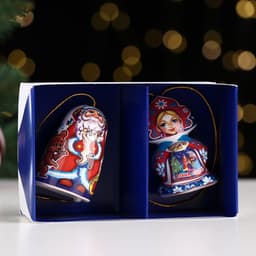 Набор ёлочных игрушек «Дед Мороз и Машенька», 6 см, керамика