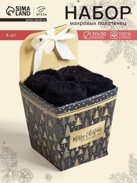 Набор махровых полотенец «Этель» Merry Christmas, 30×30 см - 4 шт., хлопок 100%