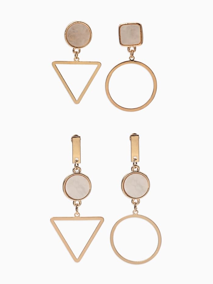 Серьги «Ракушка», треугольник полый, белые в золоте, форма МИКС