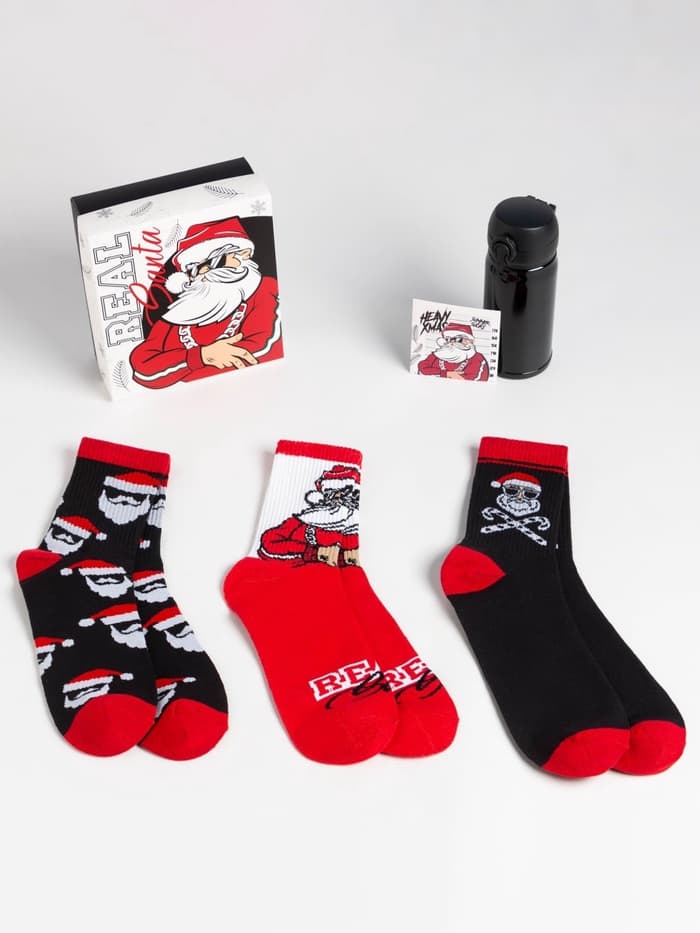 Подарочный набор, термос, носки 3 пары, KAFTAN Real Santa, размер 41-44 (27-29 см)