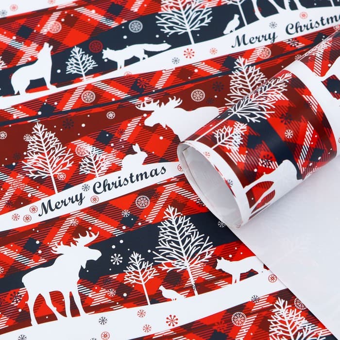 Бумага упаковочная новогодняя глянцевая «Лесной Новый год», 70×100 см, 1 лист