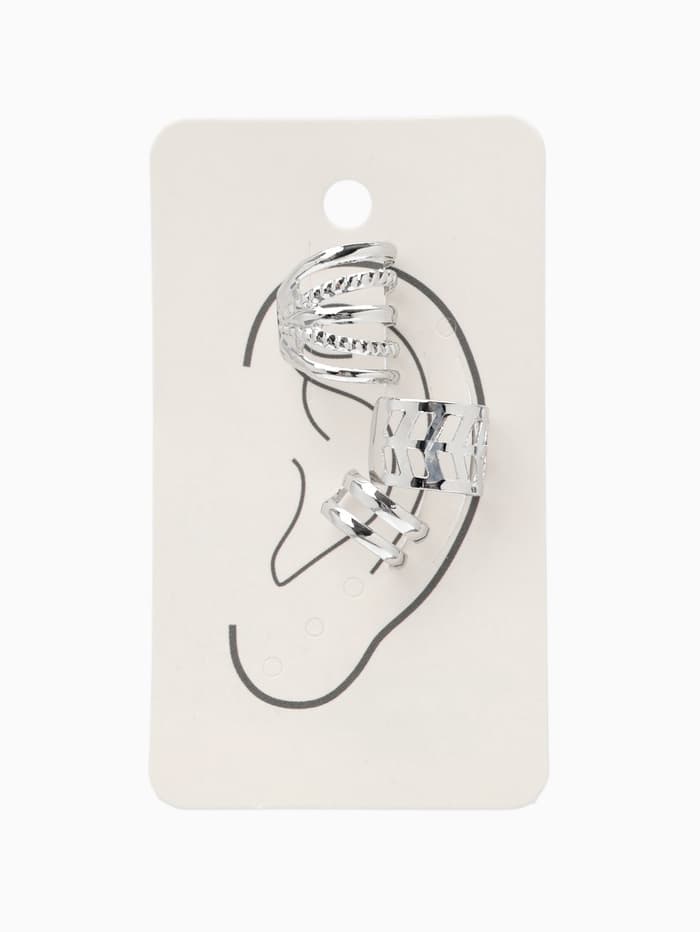 Серьги каффы «Узор», набор 3 шт. цвет серебро