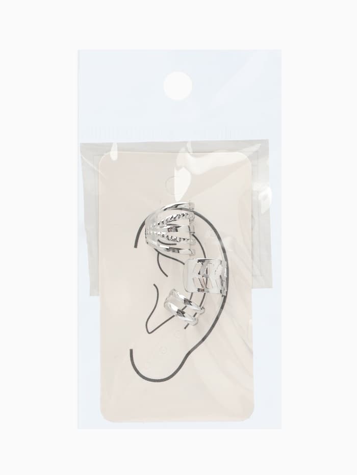 Серьги каффы «Узор», набор 3 шт. цвет серебро