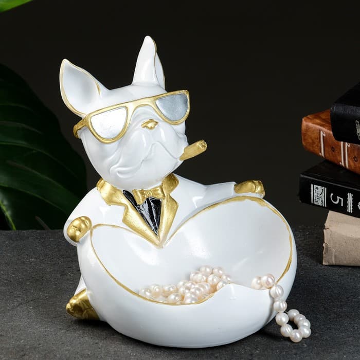 Подставка для мелочей «Бульдог сидит», белая, 20×18×21 см