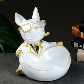 Подставка для мелочей «Бульдог сидит», белая, 20×18×21 см