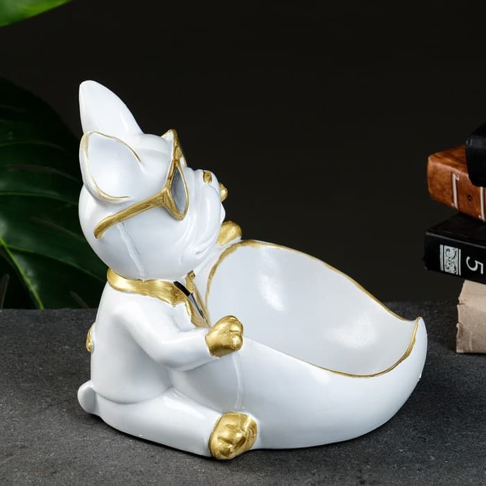 Подставка для мелочей «Бульдог сидит», белая, 20×18×21 см