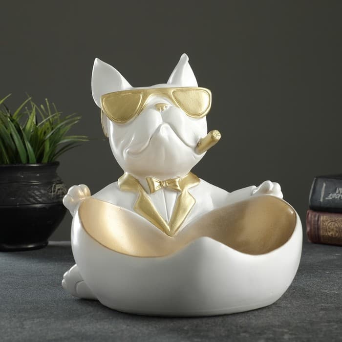 Подставка для мелочей «Бульдог сидит», белая, 20×18×21 см