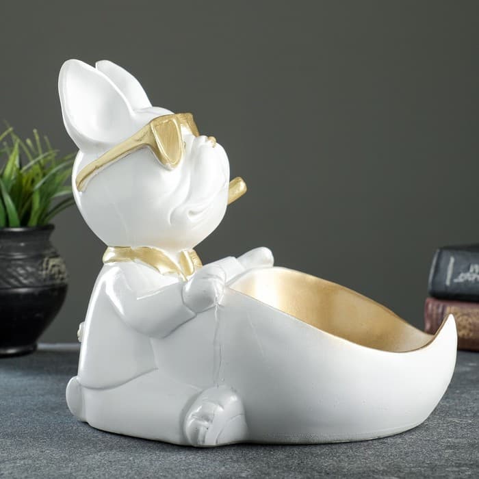 Подставка для мелочей «Бульдог сидит», белая, 20×18×21 см