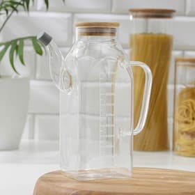 Кувшин для воды стеклянный мерный с бамбуковой крышкой «Эко», 1 л, 9×22.5 см