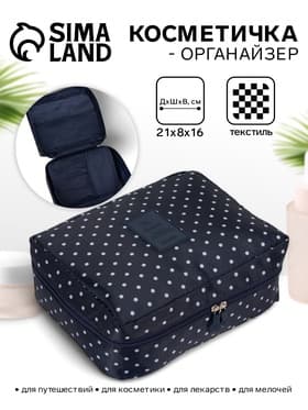 Косметичка-органайзер дорожная на молнии, с карманами, в мелкий горох, тёмно-синяя