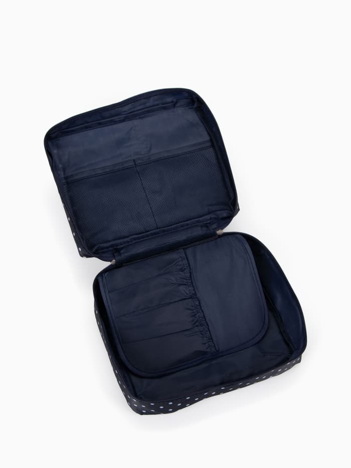 Косметичка-органайзер дорожная на молнии, с карманами, в мелкий горох, тёмно-синяя