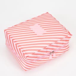 Косметичка - органайзер дорожная на молнии, с карманами, с полосками, розовая