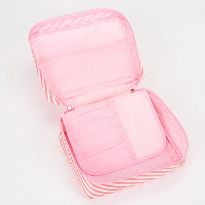 Косметичка - органайзер дорожная на молнии, с карманами, с полосками, розовая