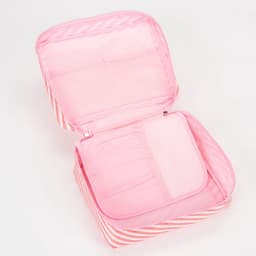 Косметичка - органайзер дорожная на молнии, с карманами, с полосками, розовая