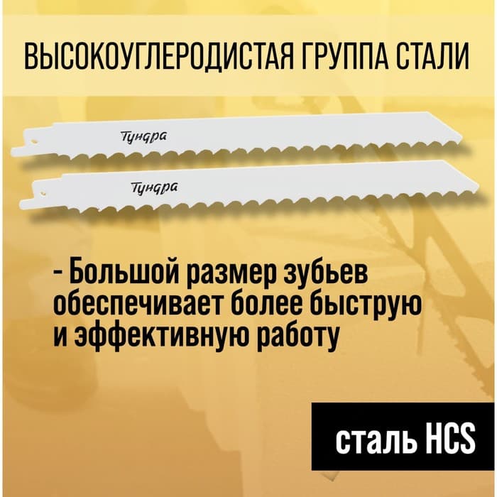 Полотна по дереву для сабельной пилы ТУНДРА, HCS, 200/227×8.5 мм, 2 шт.