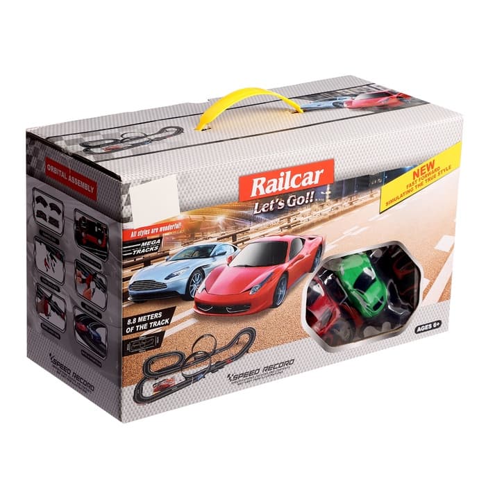 Автотрек «Гонки на суперкарах», с 2 машинами, пульт + ручной генератор, работает от сети