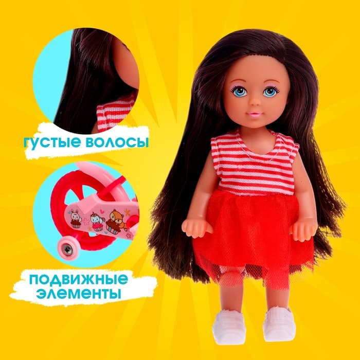 Кукла малышка Лина на велопрогулке с велосипедом и аксессуарами, МИКС