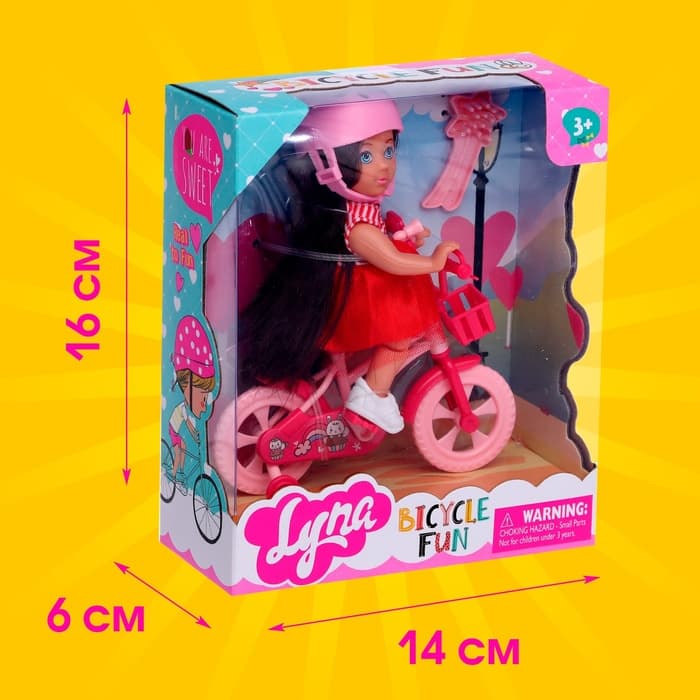 Кукла малышка Лина на велопрогулке с велосипедом и аксессуарами, МИКС