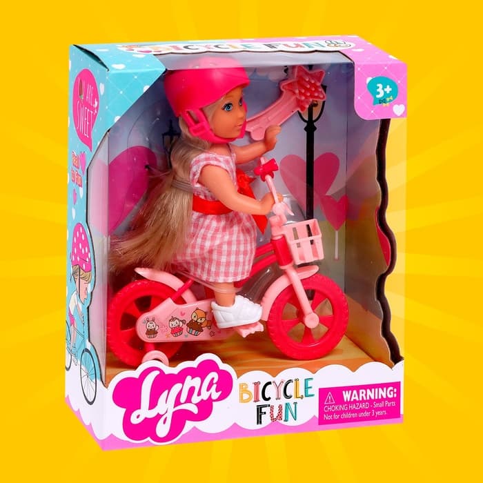 Кукла малышка Лина на велопрогулке с велосипедом и аксессуарами, МИКС