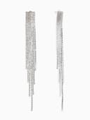 Серьги висячие со стразами «Водопад», мини квадрат, белые в серебре, 14 см