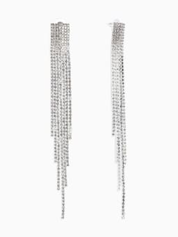 Серьги висячие со стразами «Водопад», мини квадрат, белые в серебре, 14 см