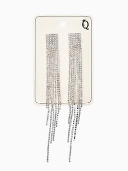 Серьги висячие со стразами «Водопад», мини квадрат, белые в серебре, 14 см