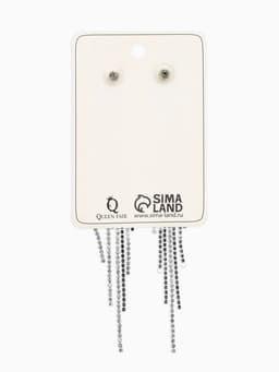 Серьги висячие со стразами «Водопад», мини квадрат, белые в серебре, 14 см