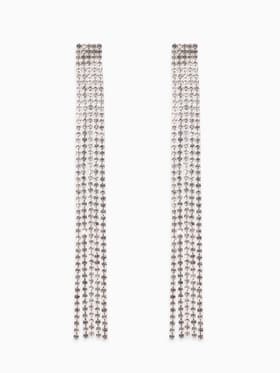 Серьги висячие со стразами «Водопад», прямые нити, белые в серебре, 11.5 см